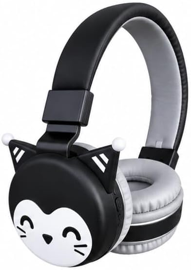 Adjustable cat-design kids' headphones with ear cushions