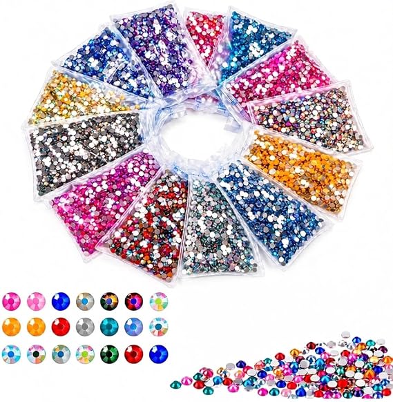 Pack of 6 bags of rhinestones, 500 pieces per bag