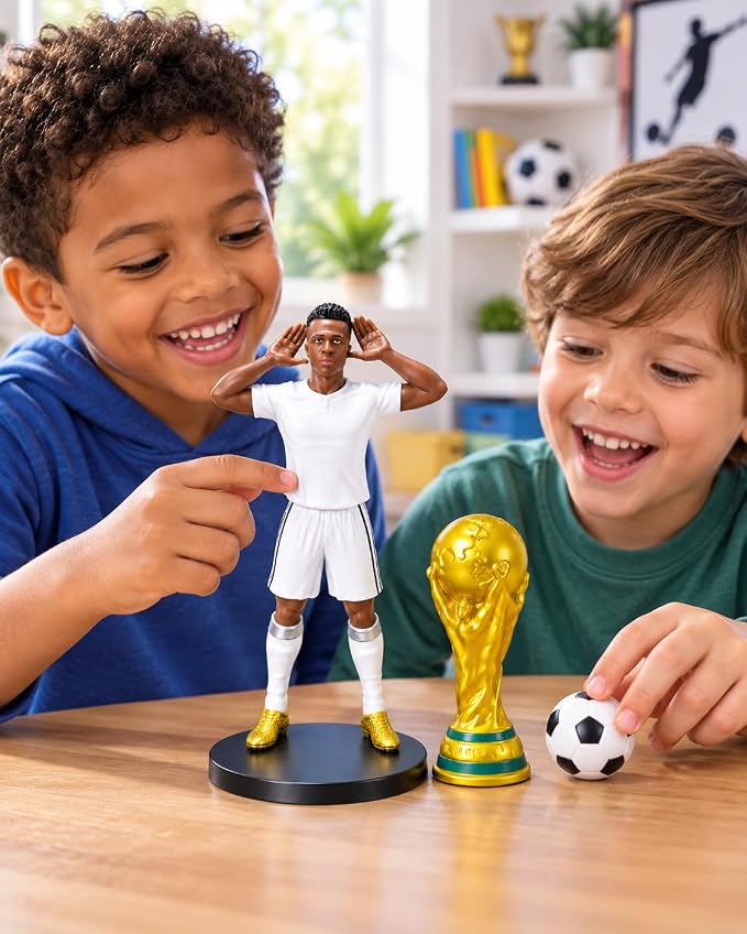 مجموعة مجسم لاعب كرة قدم احترافي مع كأس ذهبي، كرة قدم، وقاعدة تثبيت آمنة - لعبة أطفال تفاعلية وديكور مثالي لمحبي الرياضة - First Choice