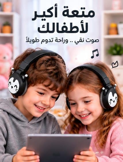 Adjustable cat-design kids' headphones with ear cushions