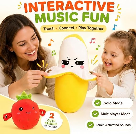Interactive musical plush banana toy with multiple modes