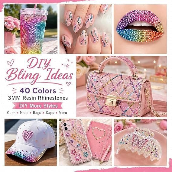 Pack of 6 bags of rhinestones, 500 pieces per bag