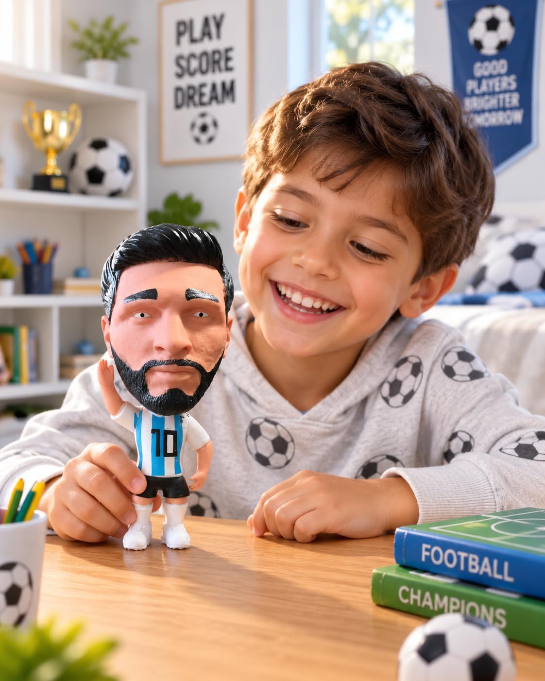 مجسم للاعب كرة قدم رأس متحرك من First Choice - تمثال لعبة فاخر بتصميم قميص يحمل الرقم 10 الأيقوني، هدية ممتعة لتزيين المكتب والغرفة