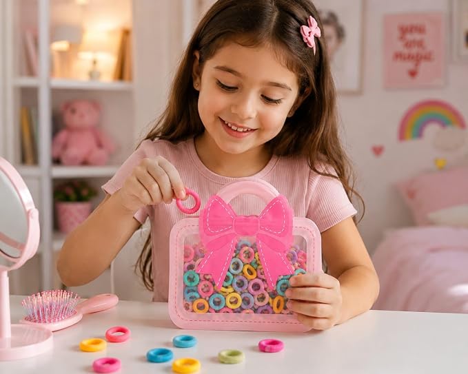 ربطات شعر مطاطية للأطفال، ربطات شعر صغيرة ملونة مع حقيبة تخزين لطيفة على شكل حقيبة يد وردية، مطاط شعر مرن وآمن لتسريحات الشعر اليومية والذيل الحصان للبنات والصغار من