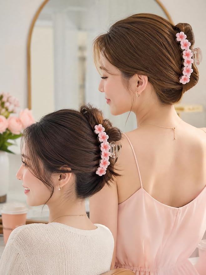 مشابك شعر بلاستيكية شفافة بتصميم زهور جذابة لإحكام تثبيت الشعر اليومي وتنسيق الإكسسوارات النسائية للفتيات والسيدات بكفاءة عالية وأناقة متميزة قطعة واحدة (اللون بينك)