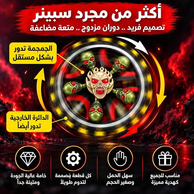 سبينر دوار فيدجيت بتصميم جمجمة زومبي، لعبة دوران مكتبية، حلقة دوارة معدنية، أداة ترفيه يدوية وإكسسوار مكتب