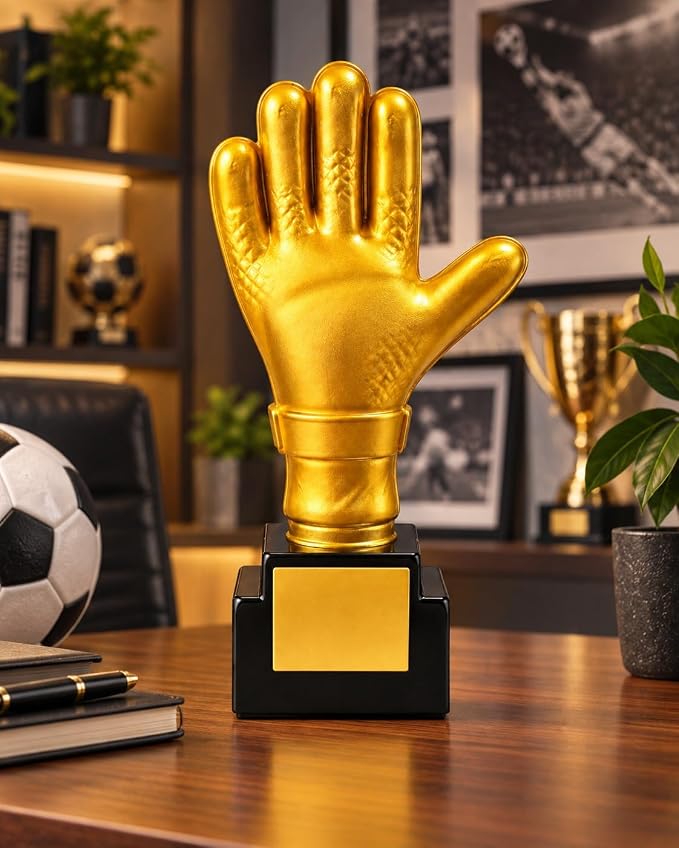 كأس حارس مرمى لكرة القدم بتصميم قفاز ذهبي فاخر مع قاعدة سوداء، جائزة رياضية للتكريم والبطولات والمسابقات، ارتفاع 31 سم