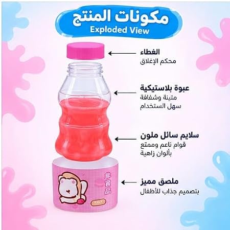 سلايم سائل ملون داخل عبوة بلاستيكية بغطاء محكم، قوام مرن للعب الحسي والأنشطة الترفيهية، قطعة واحدة حسب اللون الازرق