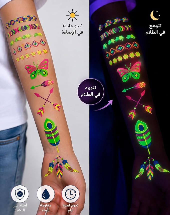 ملصقات وشم مؤقتة بتصميمات ريش وفراشات وأسهم، 26 × 8 سم