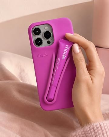 جراب سيليكون بتصميم أنيق يوفر حماية مثالية و مزودة بحامل مرطب الشفاه، يحمي من الصدمات والخدوش متوافق مع موبايل آيفون 14 برو ماكس بالون وردي زاه