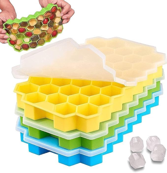 قالب ثلج سيليكون بتصميم سداسي مرن متعدد الألوان