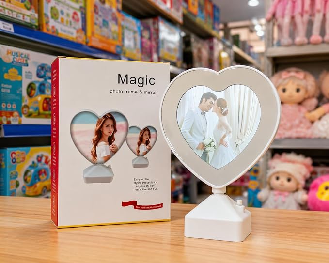 مرآة سحرية بإضاءة LED مخصصة - إطار صورة 2 في 1، مرآة مكتبية تتحول إلى إطار صور مضيء، مناسبة لـمختلف الاعمار