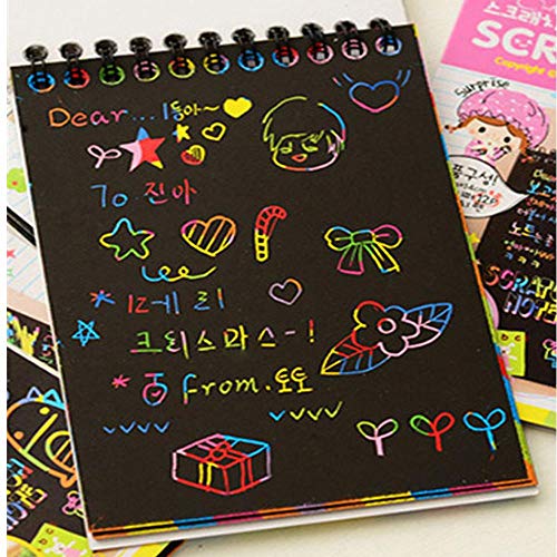 دفتر رسم سحري (Scratch Note) - دفتر تدوين الملاحظات والرسومات التفاعلية مع قلم خشبي - ألوان قوس قزح المتعددة - مثالي للهدايا والأنشطة الإبداعية
