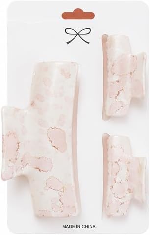Hair Clips, 3-Piece Marble-Design Set, 1 Large Clip and 2 Small Clips - from First Choice (Pink)