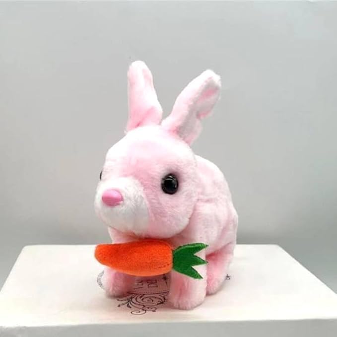 Interactive electronic plush bunny toy with a carrot, a moving stuffed animal that jumps and moves, robotic pet, soft and plush, various colors, one piece