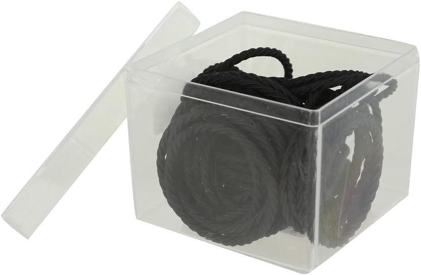 Black braided fabric hair ties in a clear box