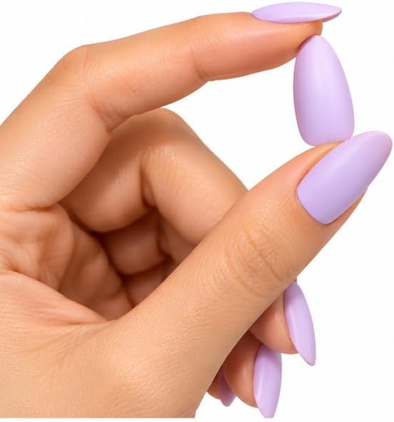 Matte Almond Press-on Nails, 24 Pieces in 12 Sizes (Purple)
