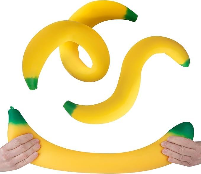 Sensory banana toy, squeezable and stretchable
