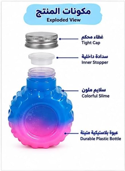 سلايم ملون بقوام مرن داخل عبوة بغطاء لولبي، لعبة حسية للضغط والتمدد والأنشطة الترفيهية، قطعة واحدة باللون المختار