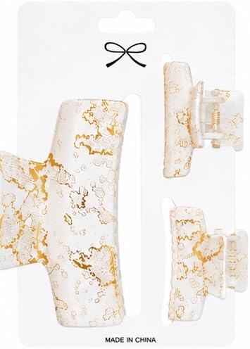 Hair Clips, 3-Piece Marble-Design Set, 1 Large Clip and 2 Small Clips - from First Choice (White)