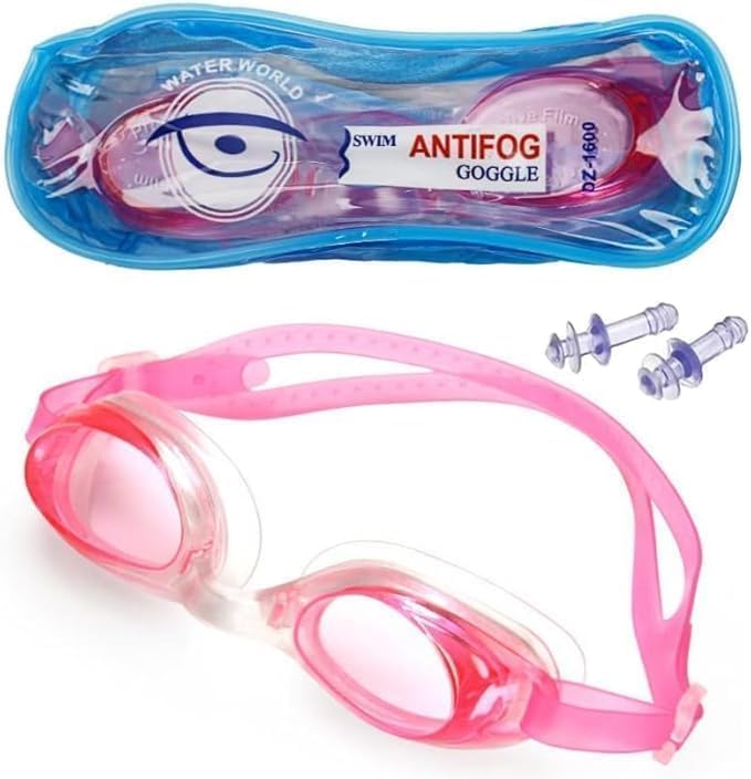 Anti-fog swimming goggles with earplugs and adjustable strap