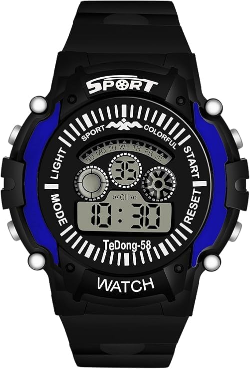 Digital sports wristwatch with light and adjustable strap