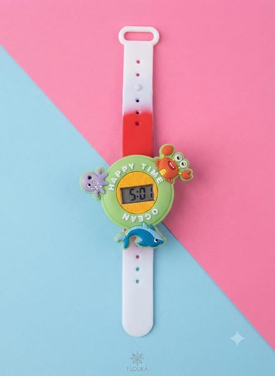 Kids' digital watch with a cartoon design and silicone strap
