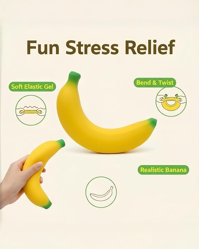 Realistic banana sensory toy that can be squeezed and stretched