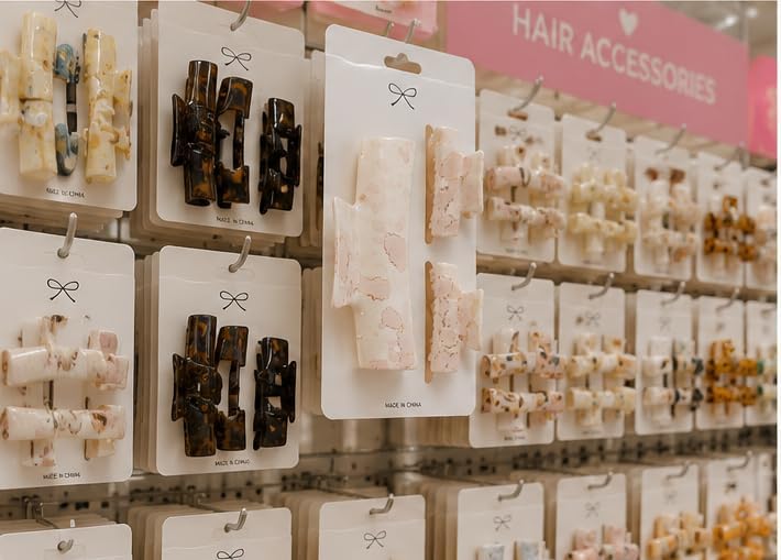 Hair Clips, 3-Piece Marble-Design Set, 1 Large Clip and 2 Small Clips - from First Choice (White)