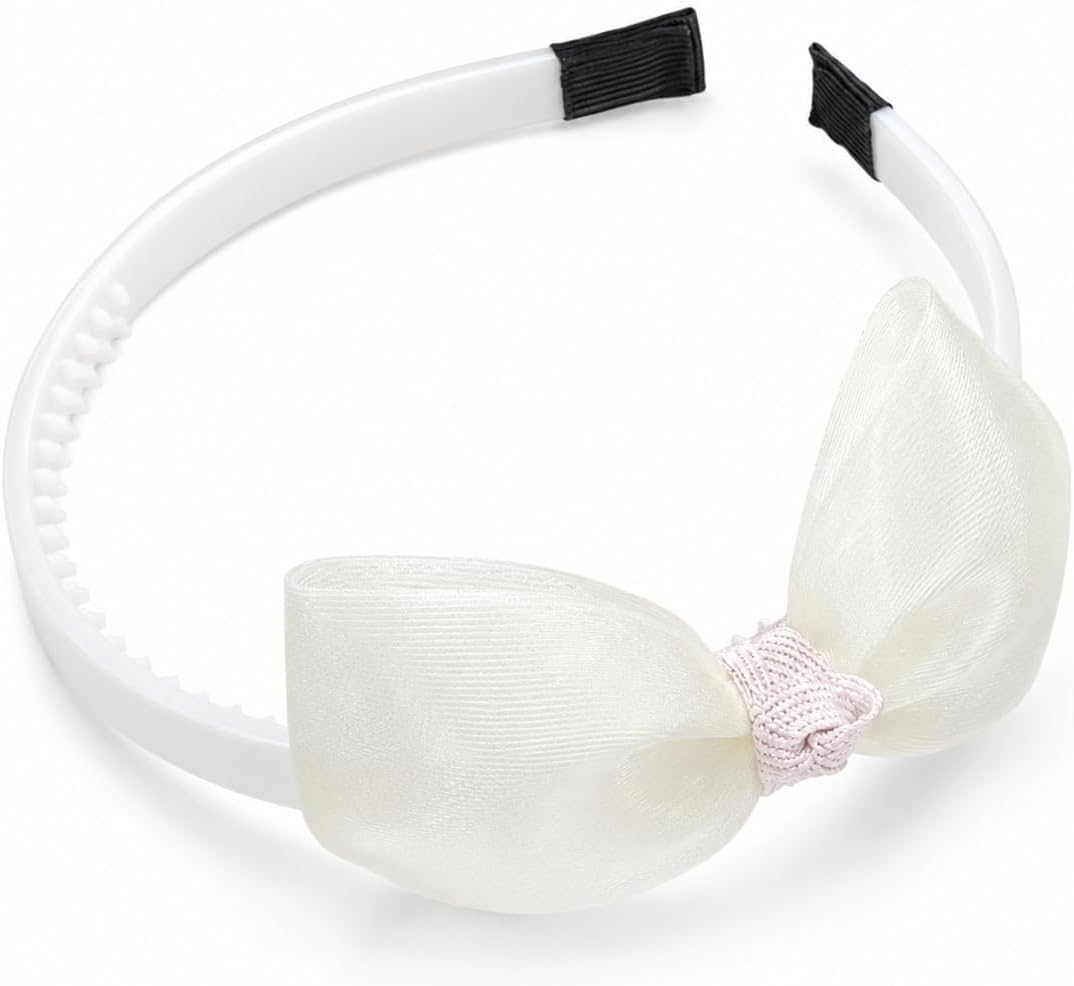 Girls' headband with a large white bow and pink knot, suitable for occasions and parties, large bow design, comfortable white headband, for everyday use, one piece