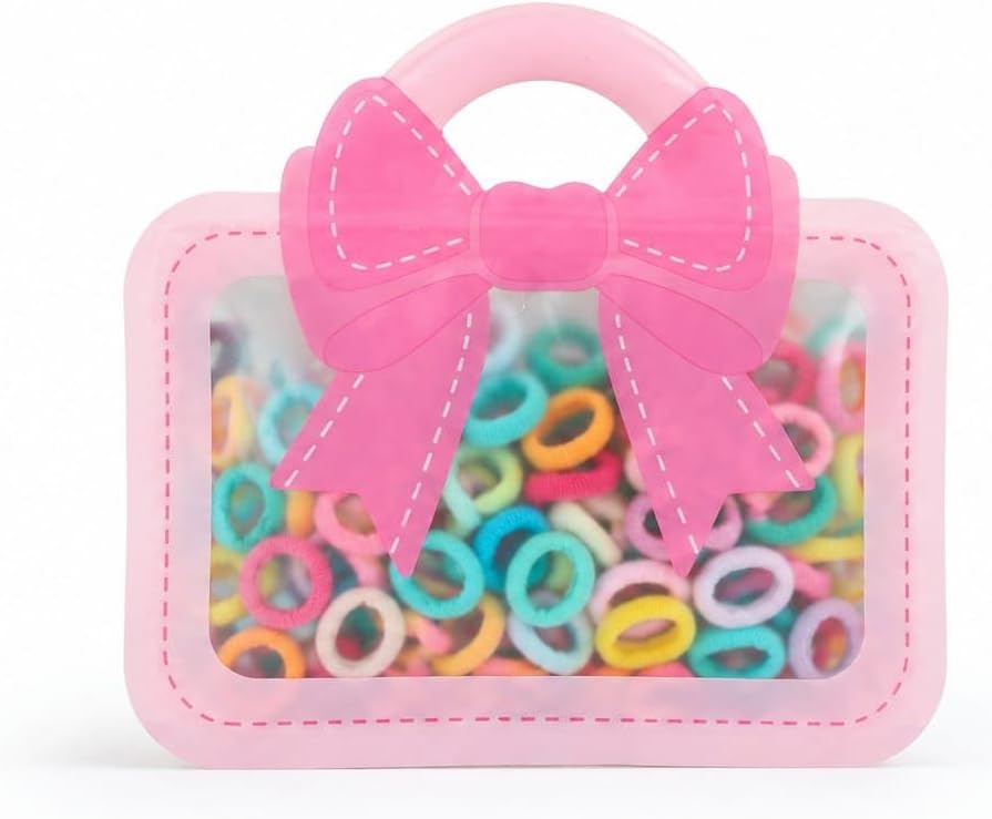 Set of elastic hair ties for kids with a small storage bag