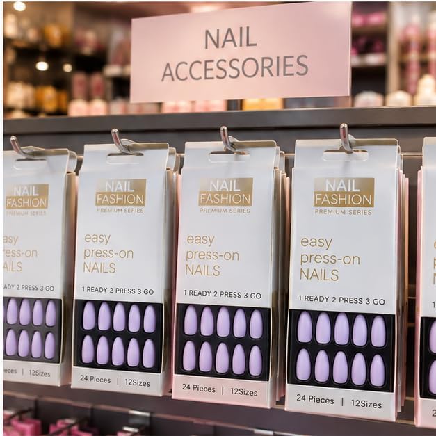 Matte Almond Press-on Nails, 24 Pieces in 12 Sizes (Purple)