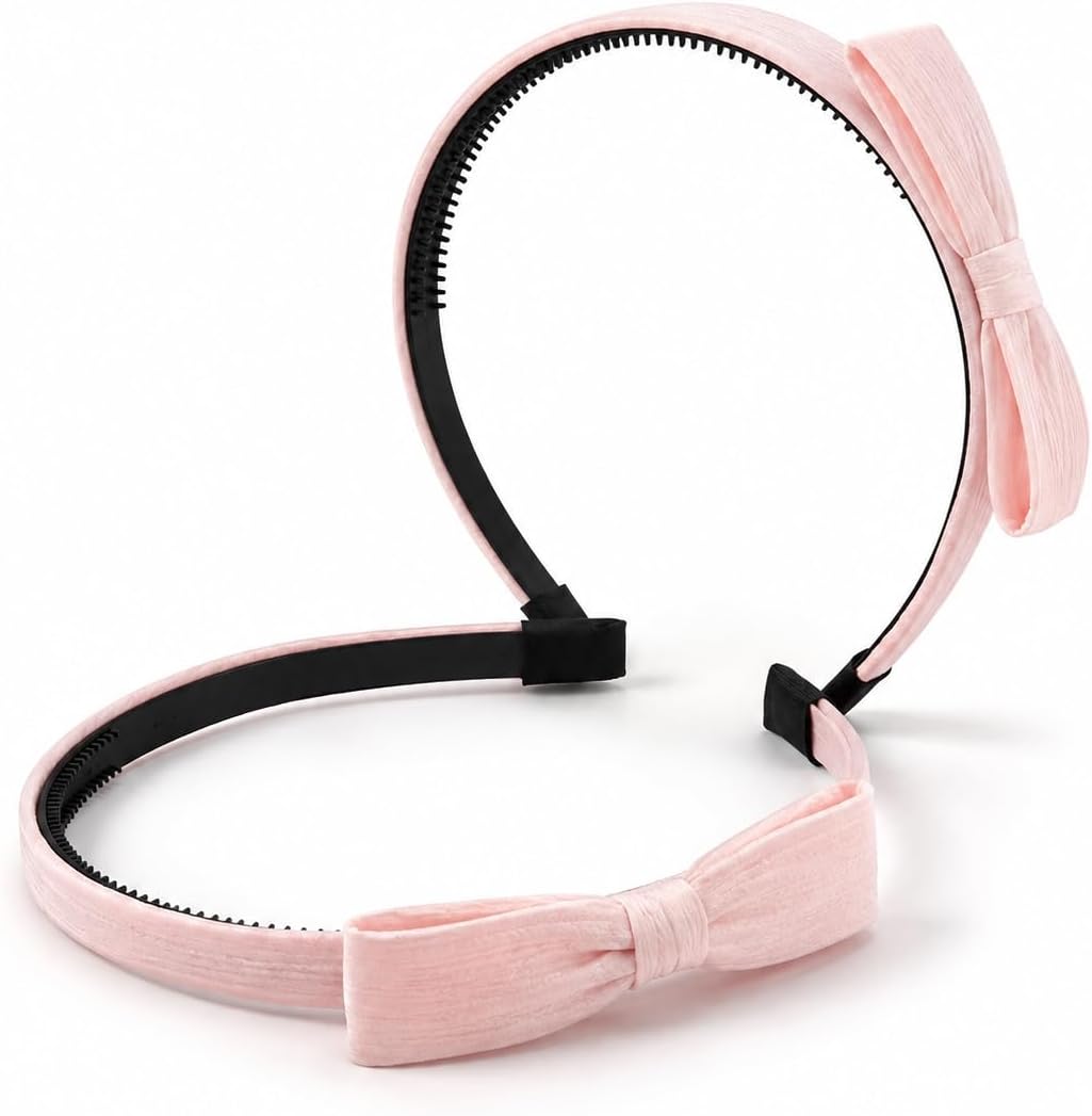 Modern headband with an elegant bow design for a distinctive everyday look. A single piece carefully crafted to secure the hair firmly. (Pink)