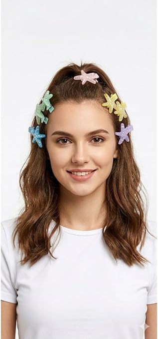 First Choice Starfish Glitter Sequin Hair Clip Set, Hair Clips for Girls and Women, Cute Summer Hair Accessories for Daily Styling and Parties - 10 Pieces