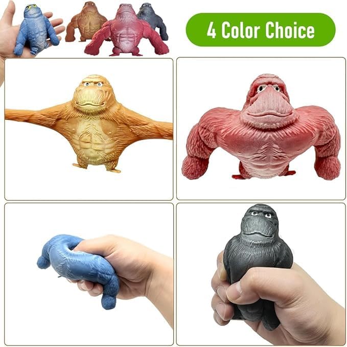 First Choice Flexible Gorilla Toy Set for Kids, 4 Pieces, Assorted Colors
