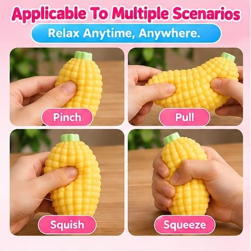 Corn-shaped squeeze toy with a textured surface, 7.6×7.1 cm