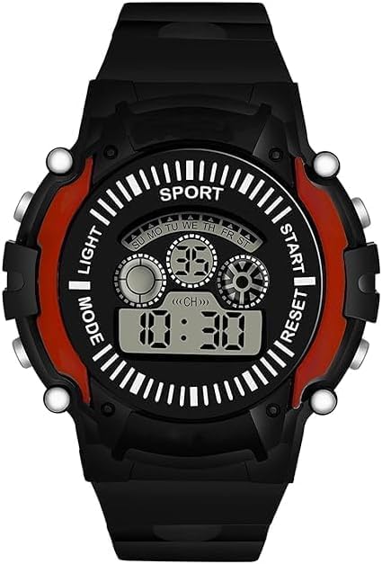 Illuminated digital sports wristwatch with an adjustable strap