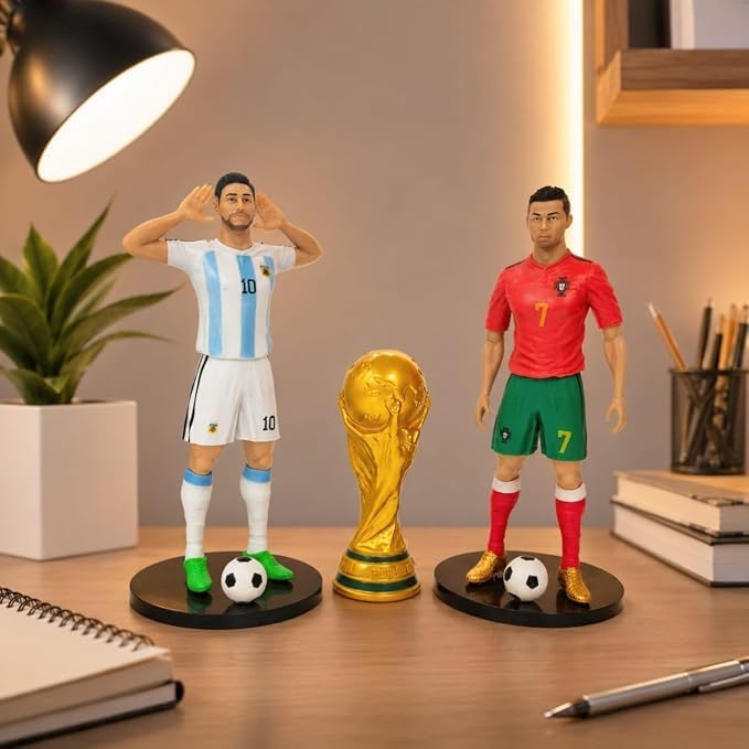 Football legends figurine set with the 2026 World Cup trophy and mini balls