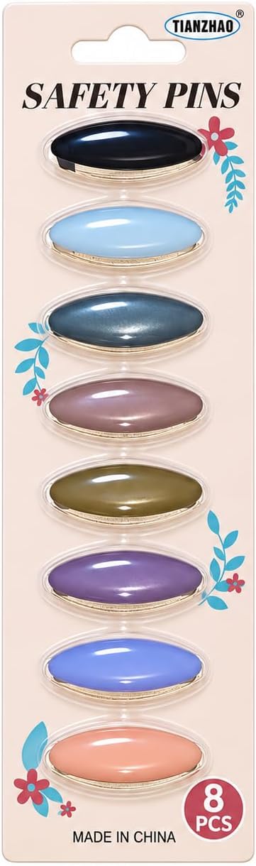 Set of 8 multicolor oval-head safety pins