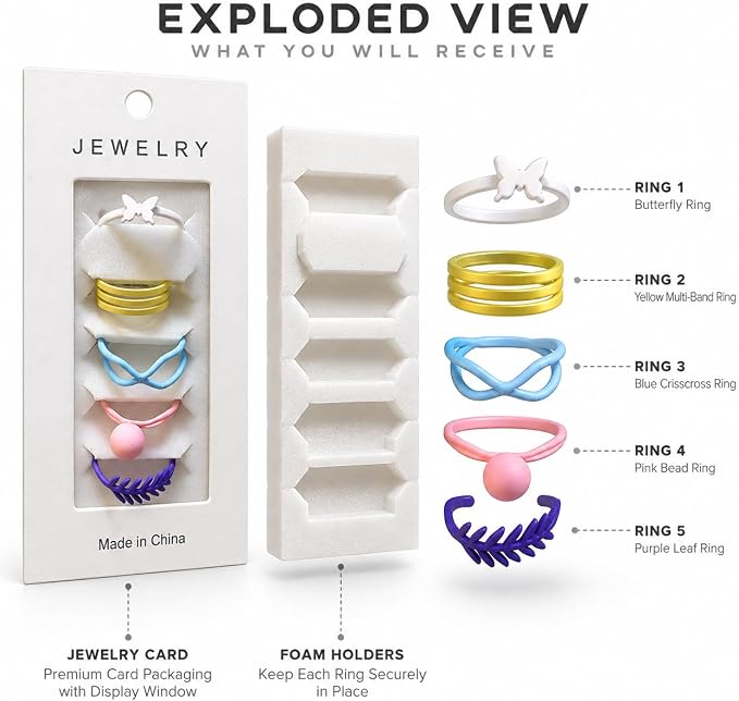 5-piece adjustable women's ring set