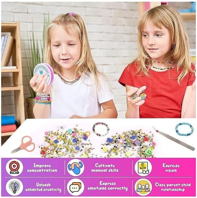 First Choice Jewelry Making Kit - 8 mm Colorful Heishi Beads with Assorted Charms and Elastic Cords - Complete DIY Craft Set for Girls and Kids to Make Bracelets and Necklaces