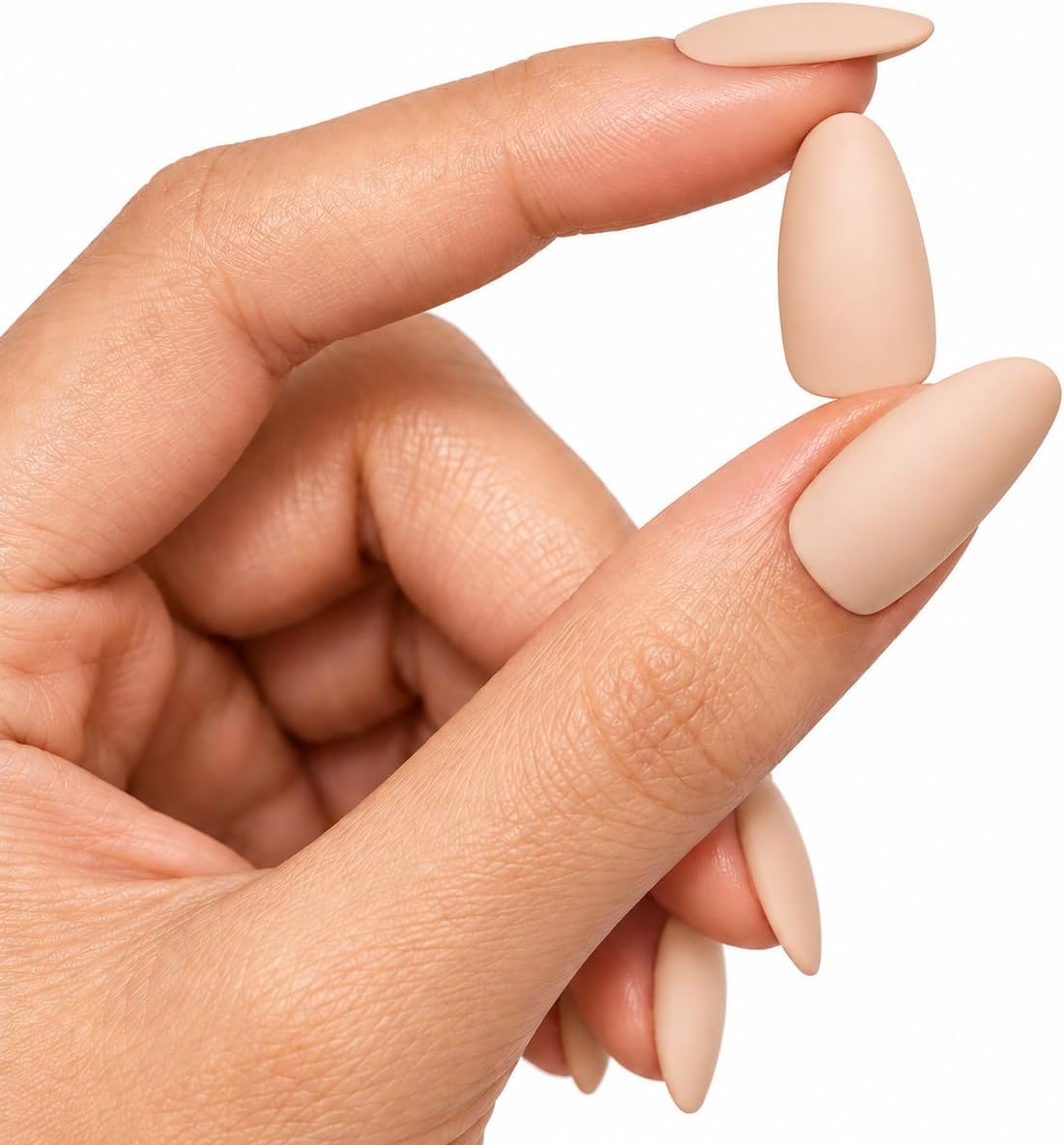 Matte Almond Press-on Nails, 24 Pieces, 12 Sizes (Light Beige)