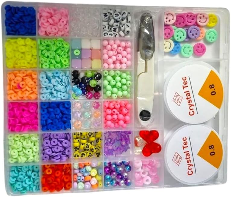 First Choice Jewelry Making Kit - 8 mm Colorful Heishi Beads with Assorted Charms and Elastic Cords - Complete DIY Craft Set for Girls and Kids to Make Bracelets and Necklaces