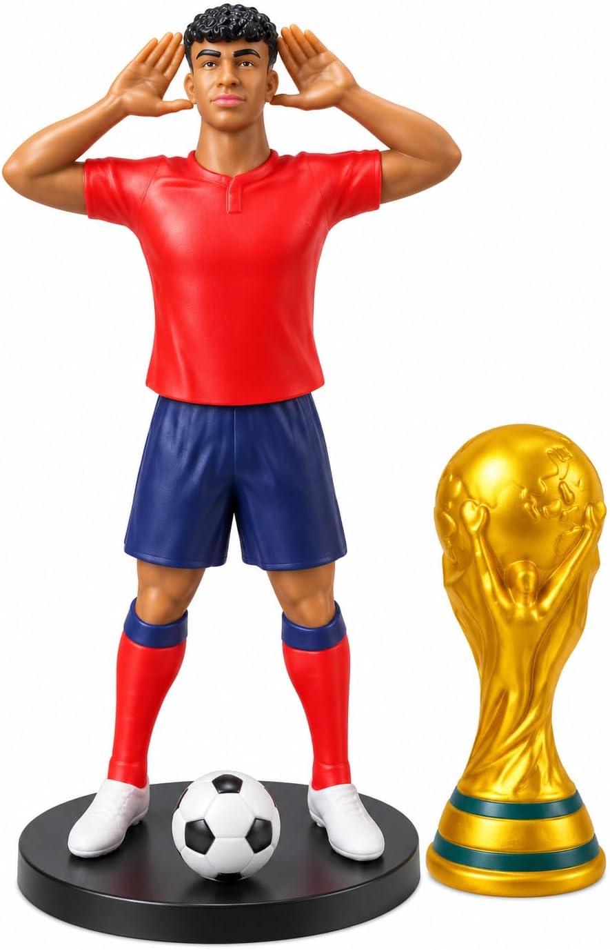 Football player figurine with a trophy, ball, and display base