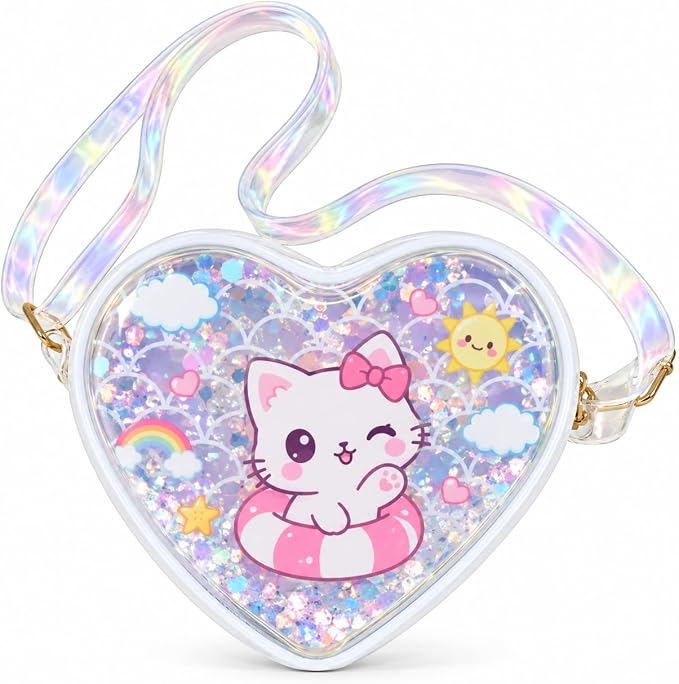 Girls' heart-shaped shoulder bag with reversible sequins, 20×17 cm