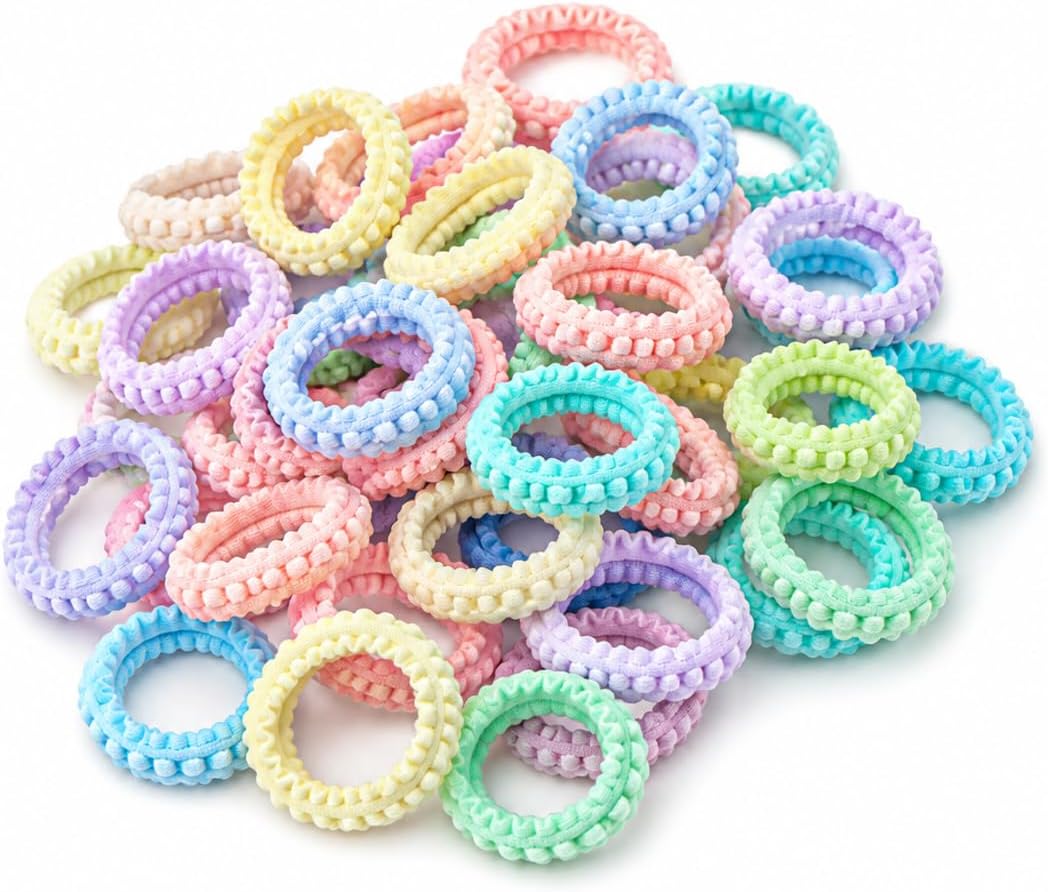 50 Soft Elastic Hair Ties, Pastel Colors