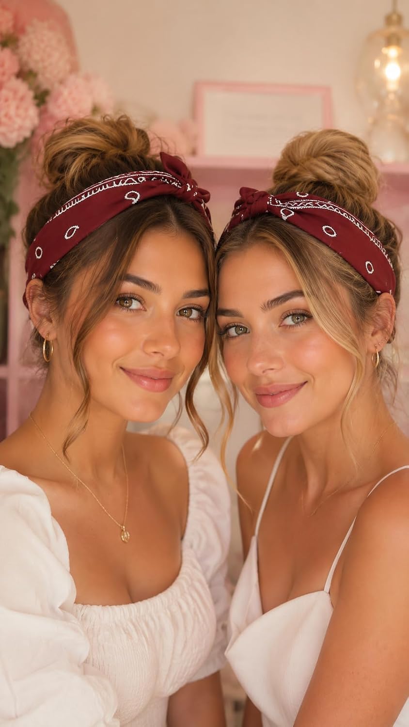 Women's hair bandana with a vintage design and elegant paisley print, a flexible and comfortable hair tie for everyday use, a soft hair accessory that is perfect for staying in place and adding style in dark red.