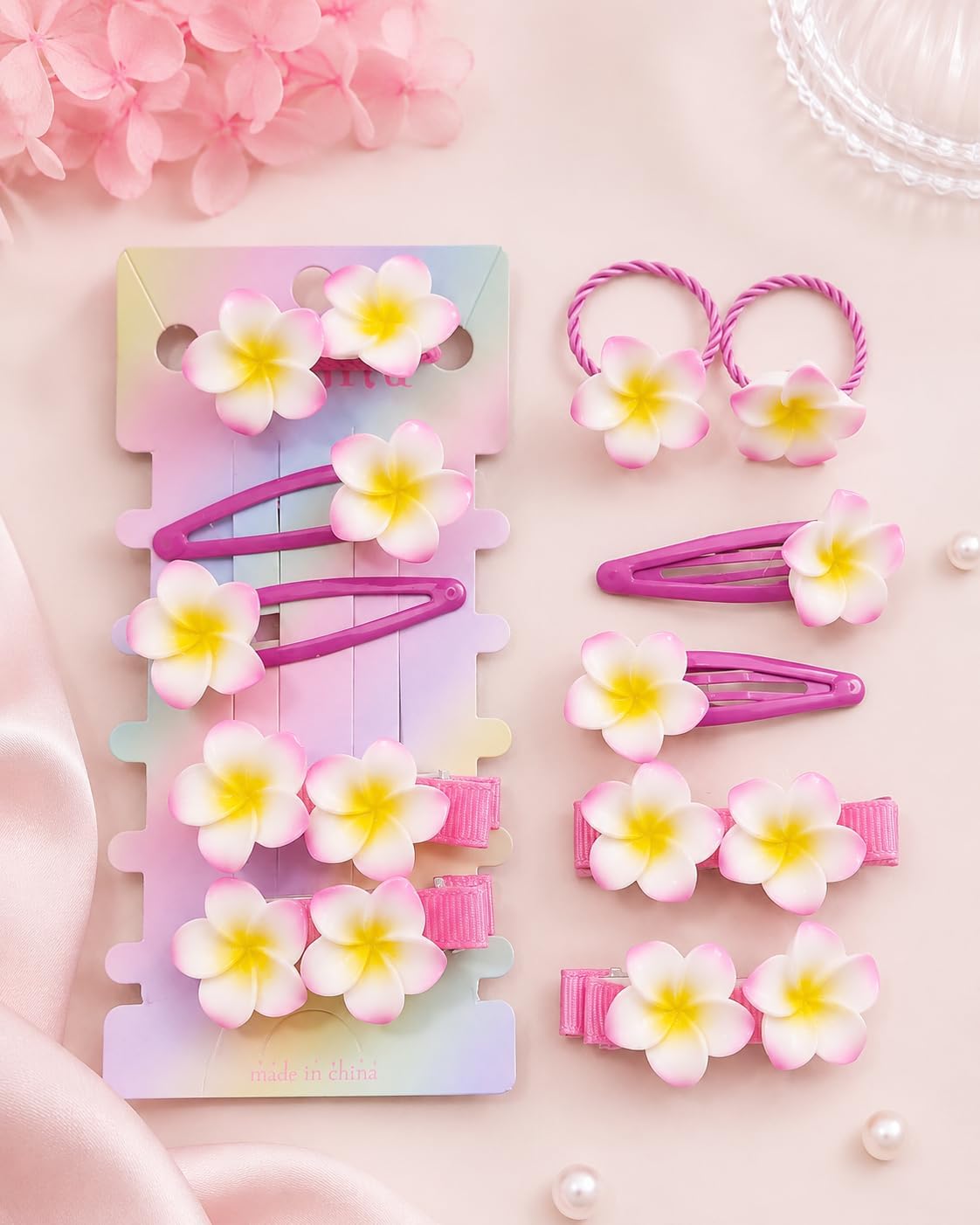 Pack of 6 floral hair accessories for girls (pink)