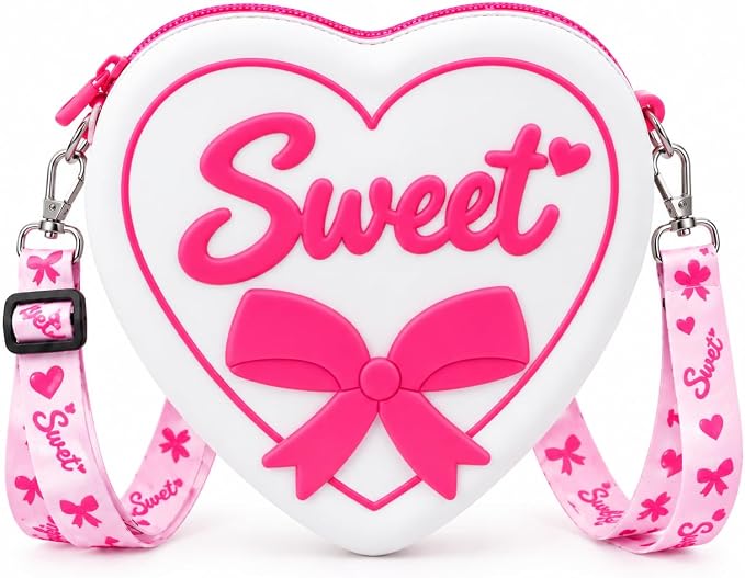 Heart-shaped shoulder bag with a bow and adjustable shoulder strap