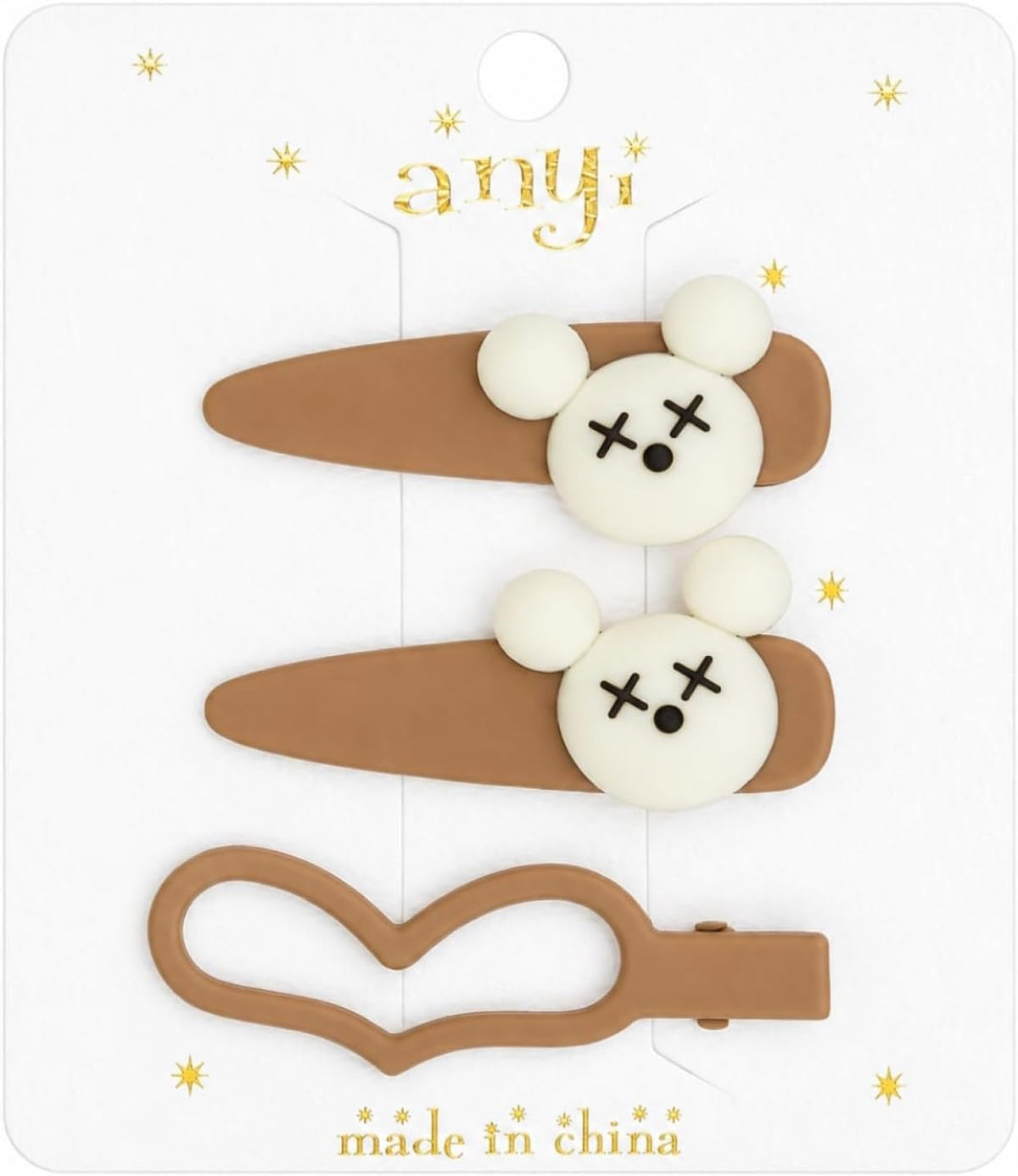 Cute hair clip set for women and girls, 3 pieces with a modern design and neutral colors, durable and comfortable hair accessories for everyday use - Brown color.